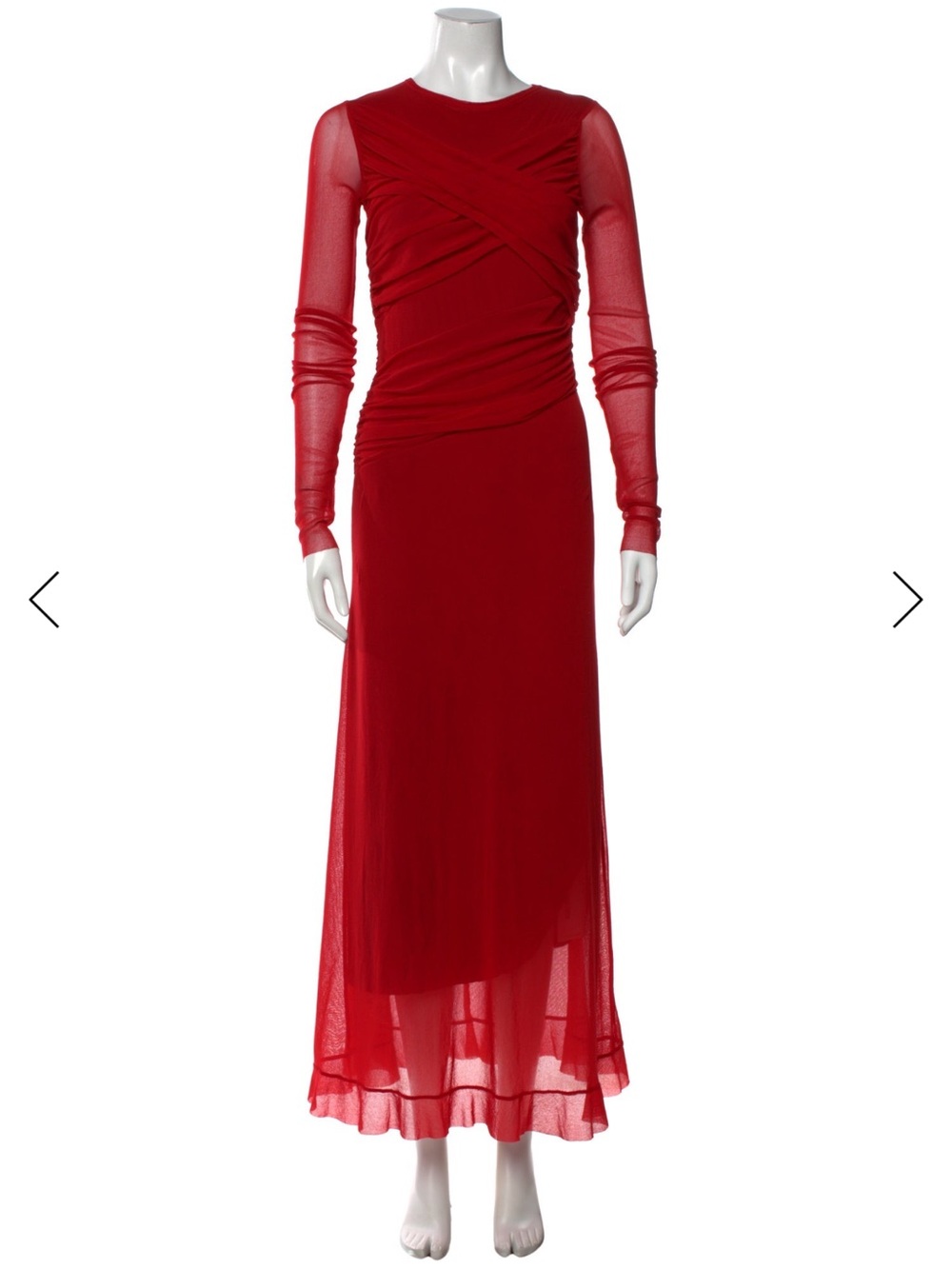 Elegant Red Long-Sleeve Mesh Maxi Dress